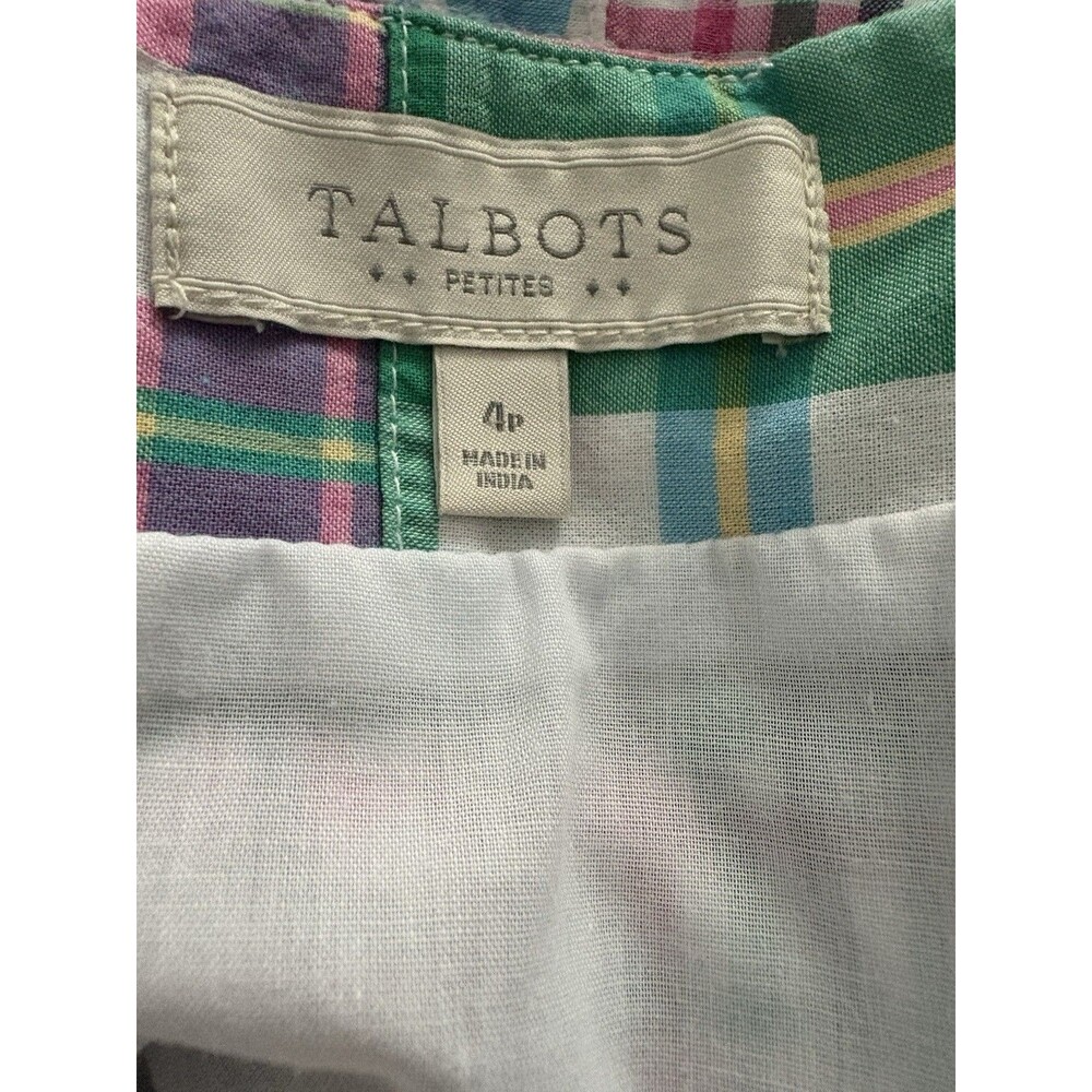 Talbots Patchwork Skirt Womens 4P Pink Blue Green Madras Plaid Preppy Beach - Picture 4 of 13